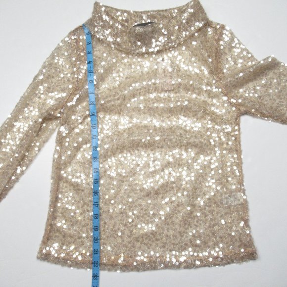 Anthropologie Sunday in Brooklyn Sheer Sequin Turtleneck Gold Champagne Small - Picture 7 of 11
